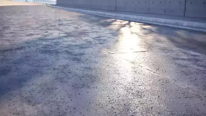 Damaged wet concrete road texture