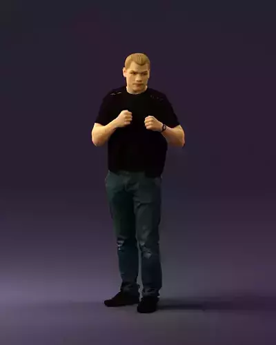 Man in black vest jeans boxer pose 0815