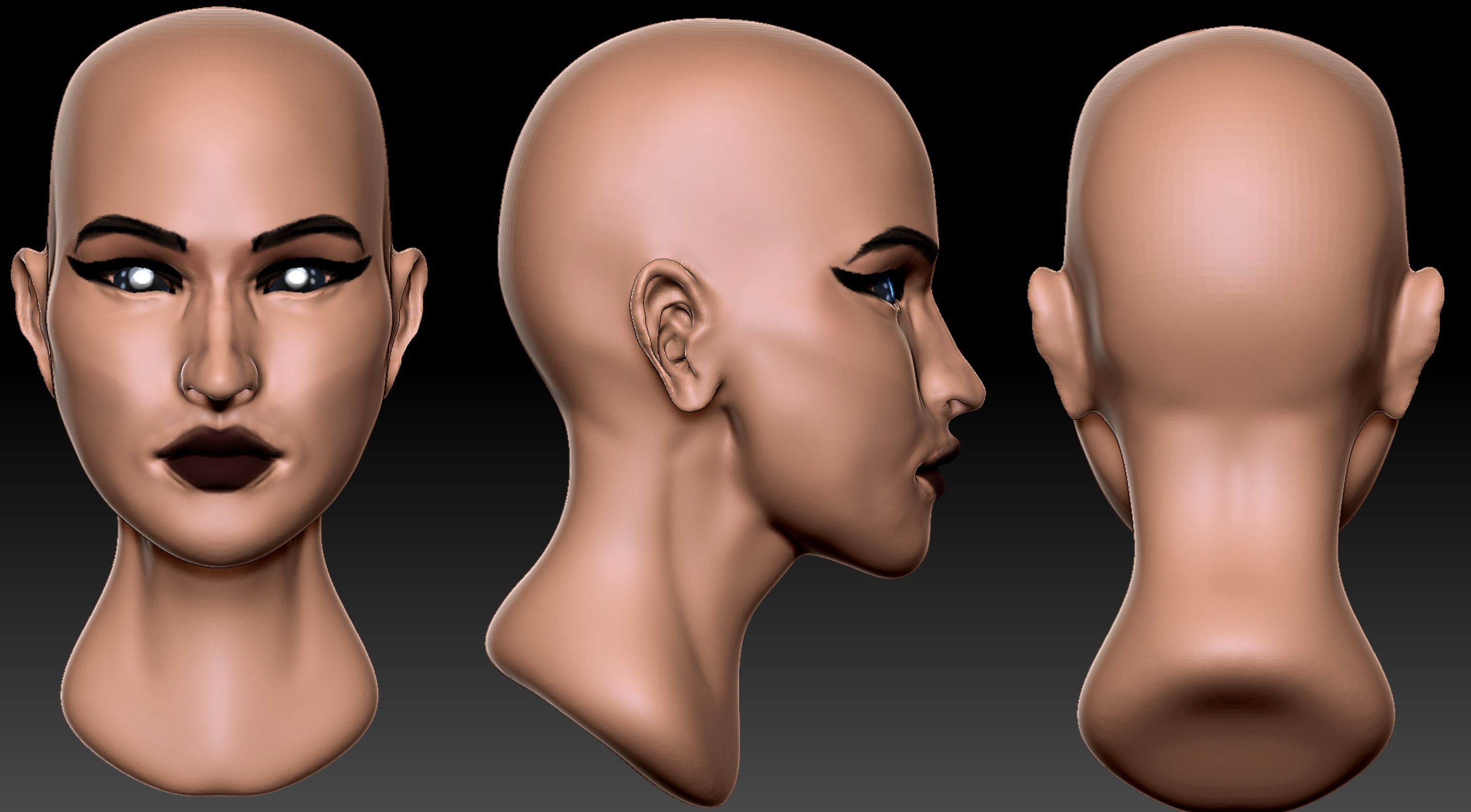 Female Head  Low-poly 3D model_1