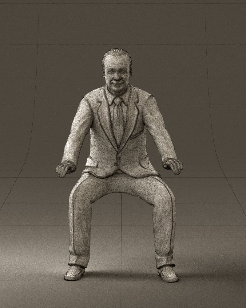 Man in blue suit seating 0820 3D model_35