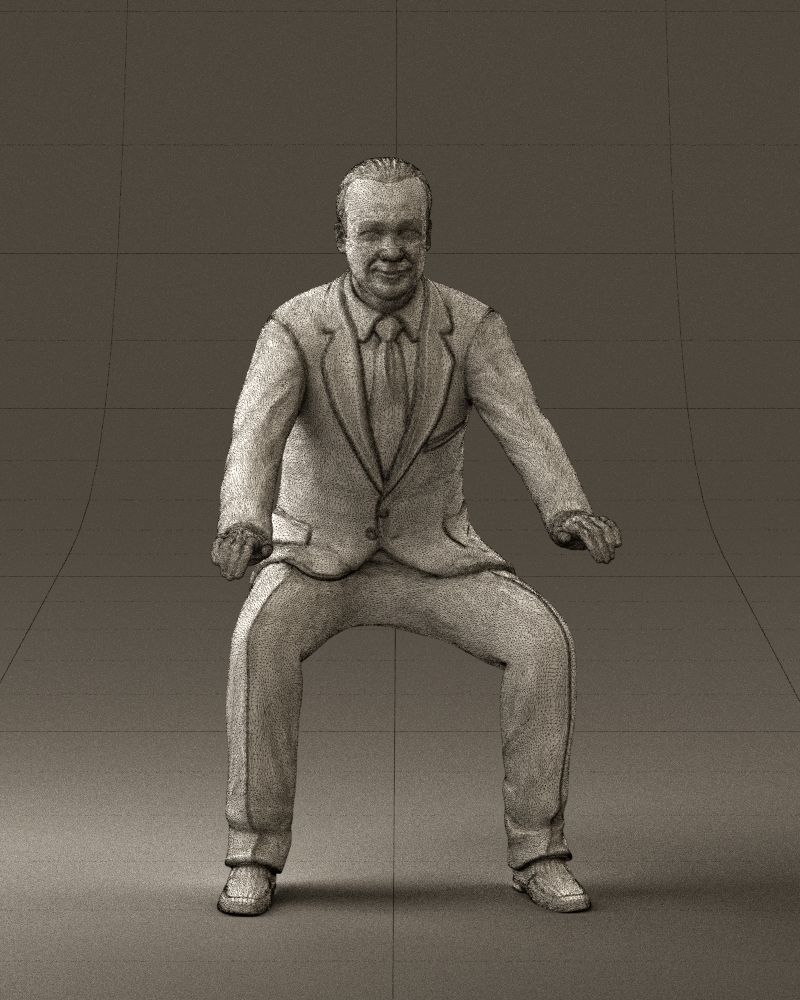 Man in blue suit seating 0820 3D model_38