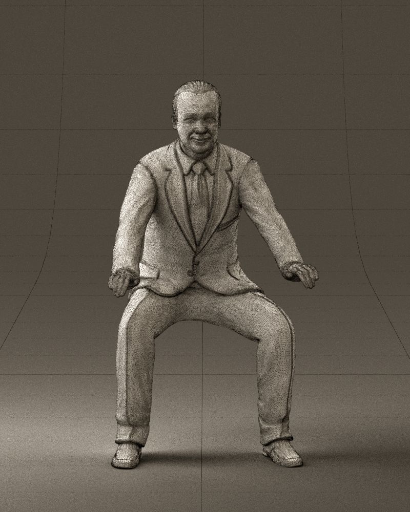 Man in blue suit seating 0820 3D model_2