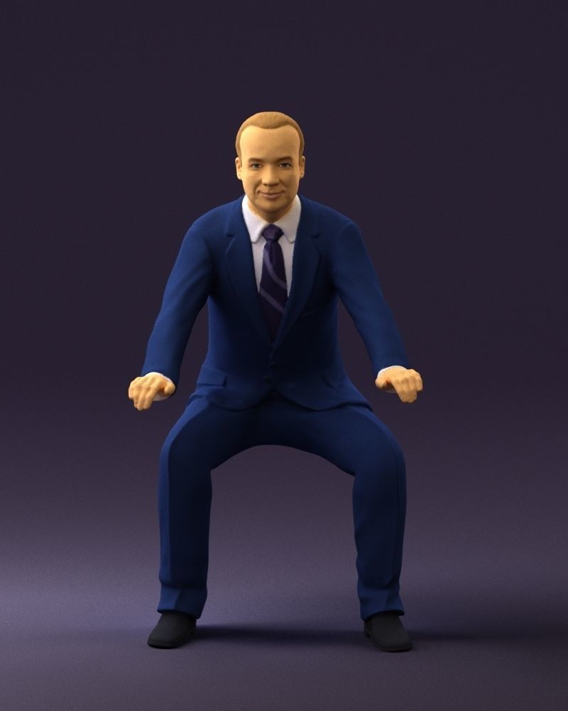 Man in blue suit seating 0820 3D model_33