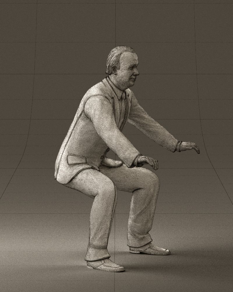 Man in blue suit seating 0820 3D model_11