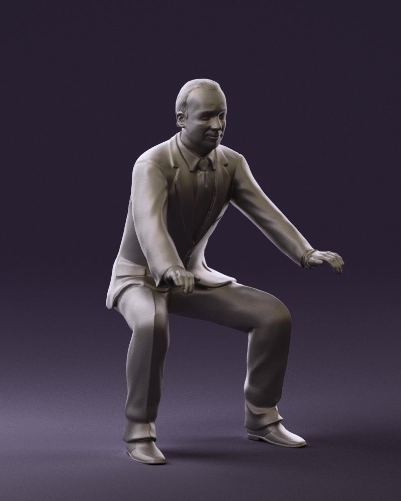 Man in blue suit seating 0820 3D model_7