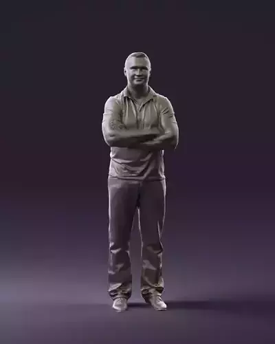 Man in dark blue polo cross hands 0817 3D Print Ready