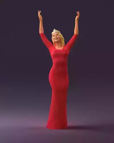 Woman in long pink dress silver crown 0823