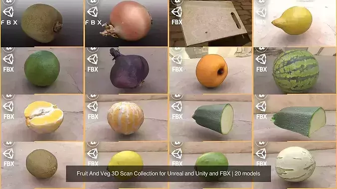 Fruit And Veg 3D Scan Collection for Unreal and Unity and FBX 3D Model Pack