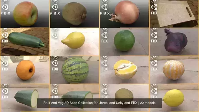 Fruit And Veg 3D Scan Collection for Unreal and Unity and FBX 