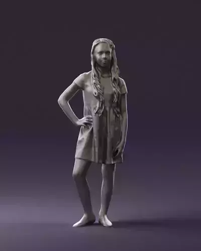 Woman in white dress long hairs 0822 3D Print Ready