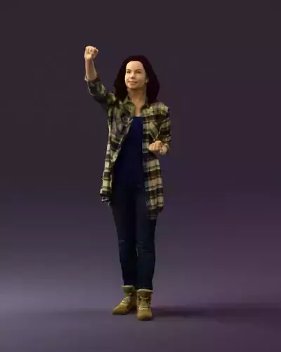 Woman in plaid tshirt taking handup 0831