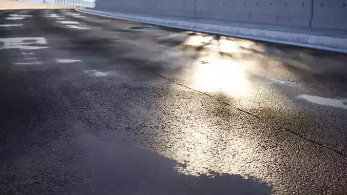 Wet damaged road texture 3D model