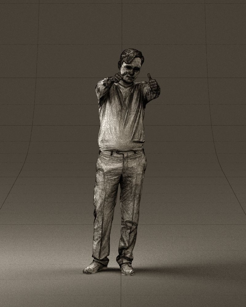 Man in blue top holding hans as photographer 0838 3D model_5