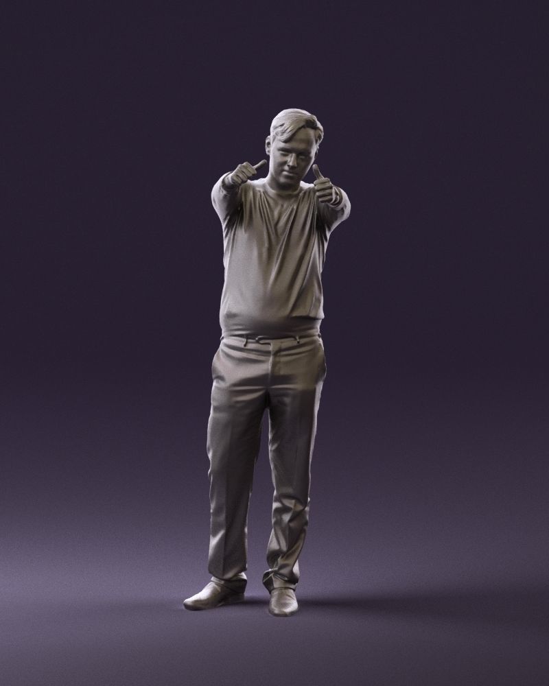 Man in blue top holding hans as photographer 0838 3D model_1