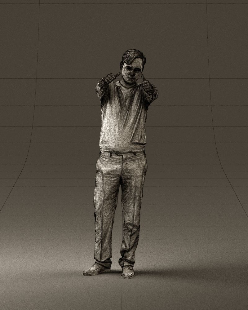 Man in blue top holding hans as photographer 0838 3D model_2