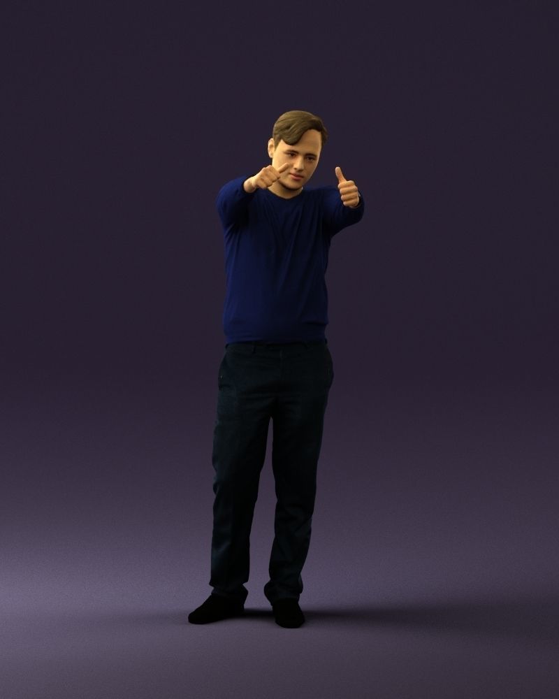 Man in blue top holding hans as photographer 0838 3D model_3