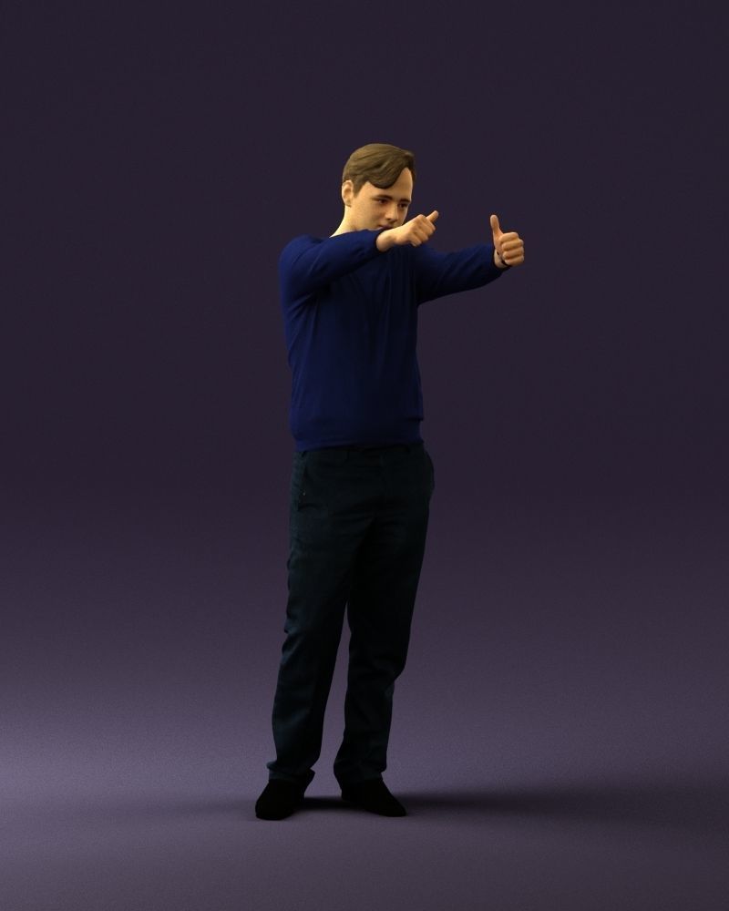 Man in blue top holding hans as photographer 0838 3D model_6