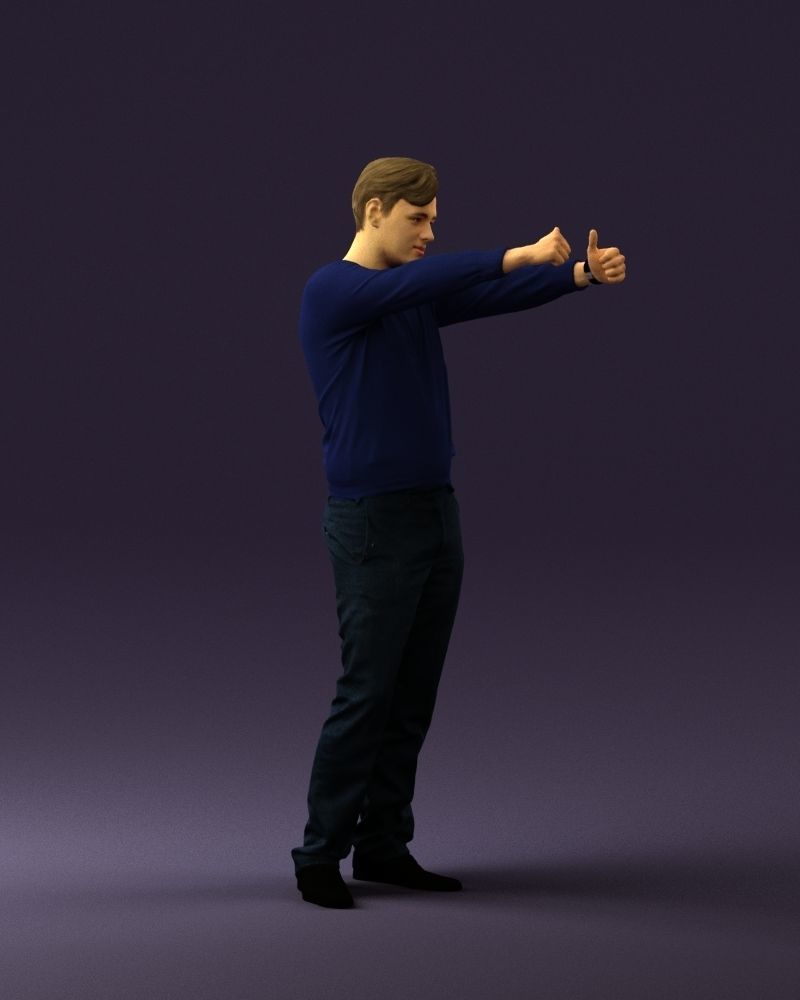 Man in blue top holding hans as photographer 0838 3D model_9