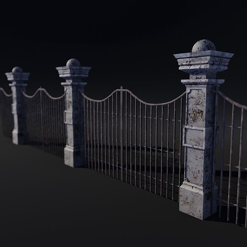 Old iron fence PBR 3D Model 3D model