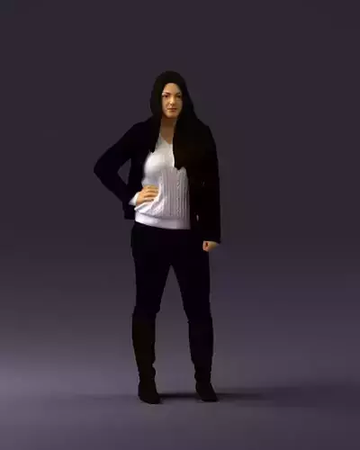 Woman black long hairs hand on side 0840