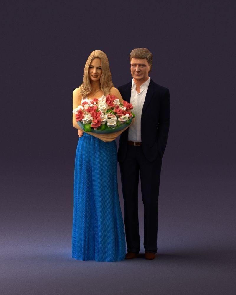 Man and woman in evening dresses bouquet flowers 0868 3D model_11