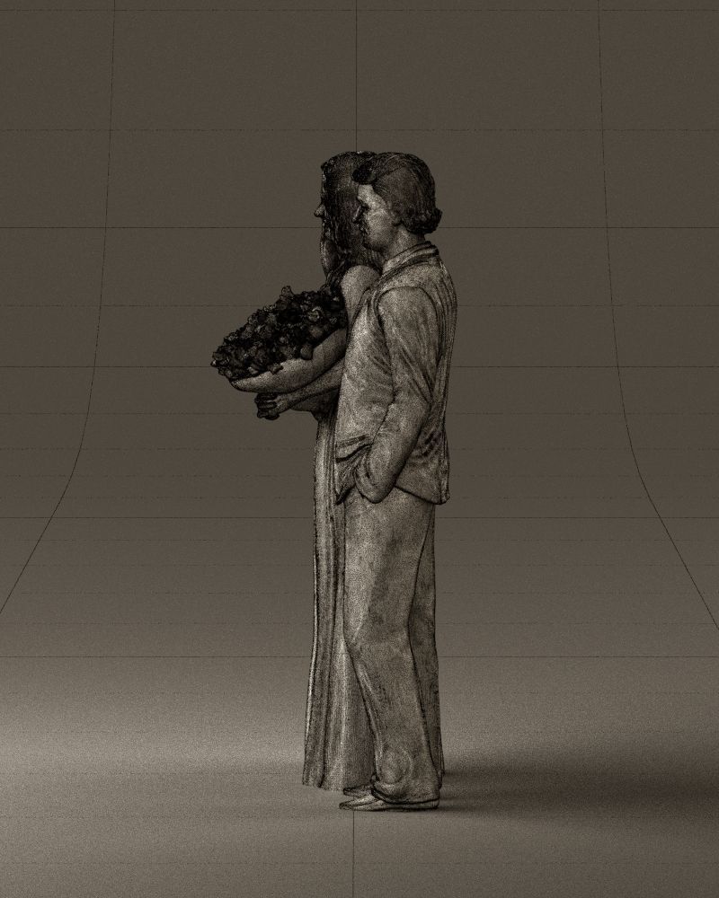 Man and woman in evening dresses bouquet flowers 0868 3D model_32