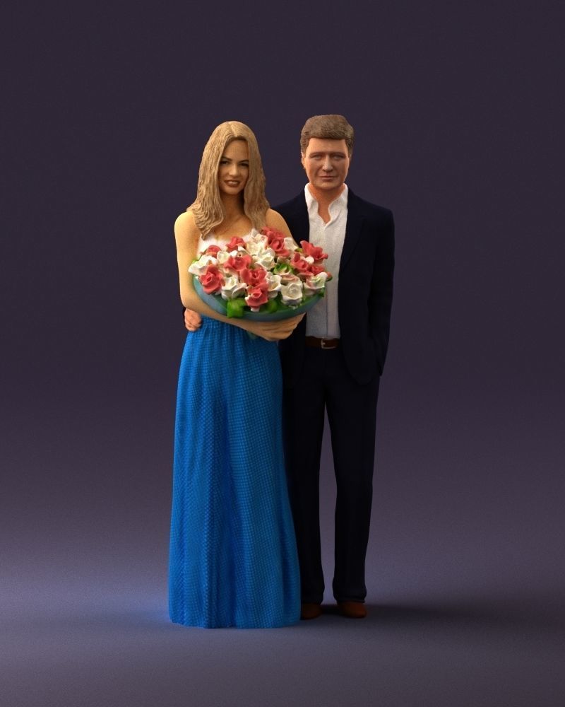 Man and woman in evening dresses bouquet flowers 0868 3D model_1