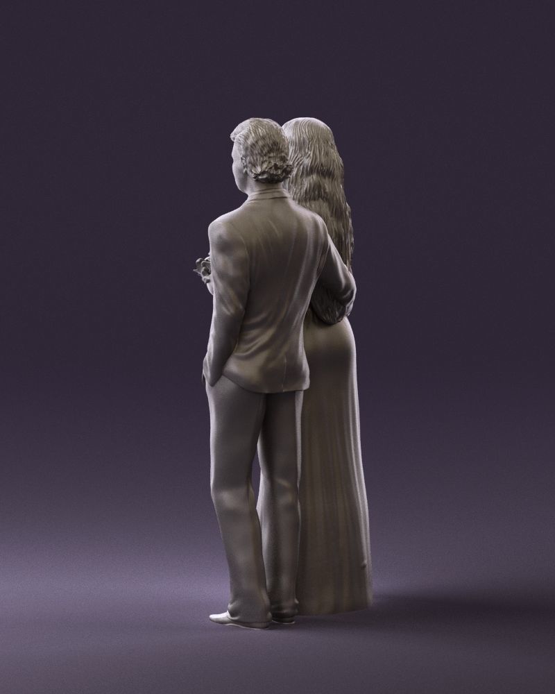 Man and woman in evening dresses bouquet flowers 0868 3D model_19