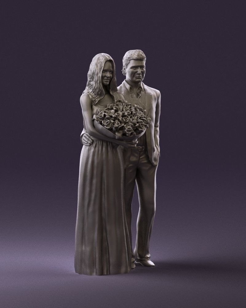 Man and woman in evening dresses bouquet flowers 0868 3D model_14