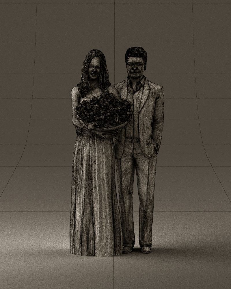 Man and woman in evening dresses bouquet flowers 0868 3D model_24