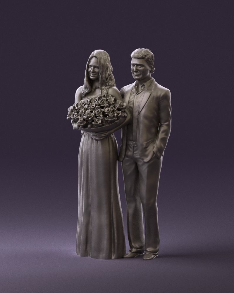 Man and woman in evening dresses bouquet flowers 0868 3D model_22