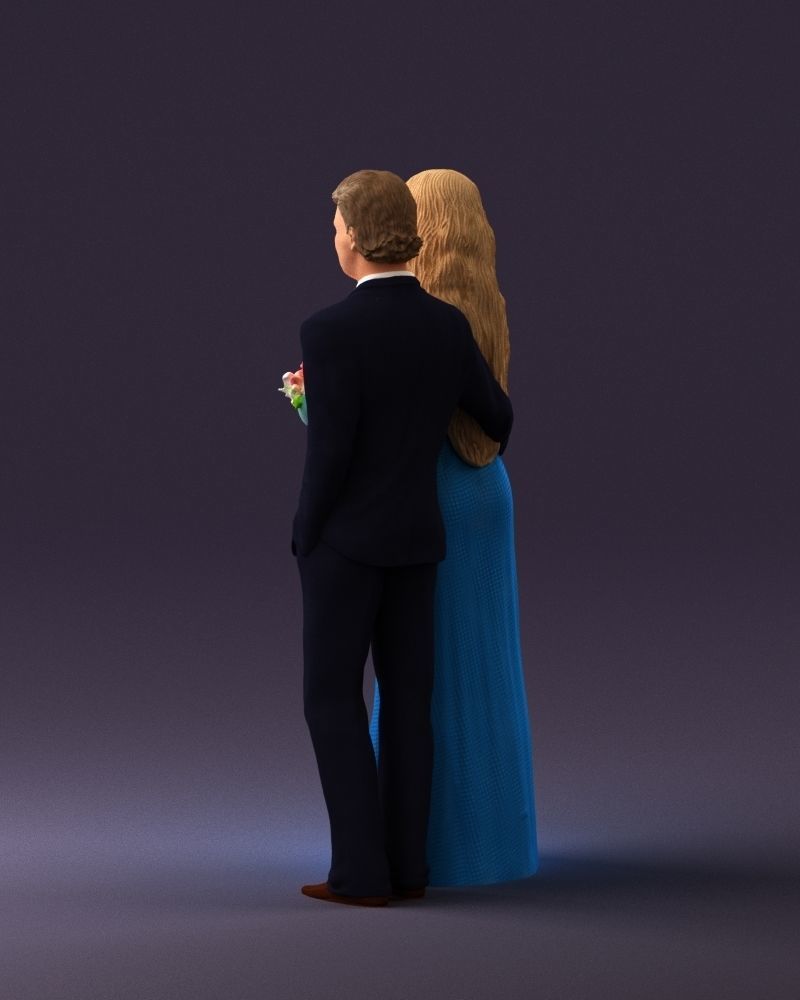 Man and woman in evening dresses bouquet flowers 0868 3D model_7