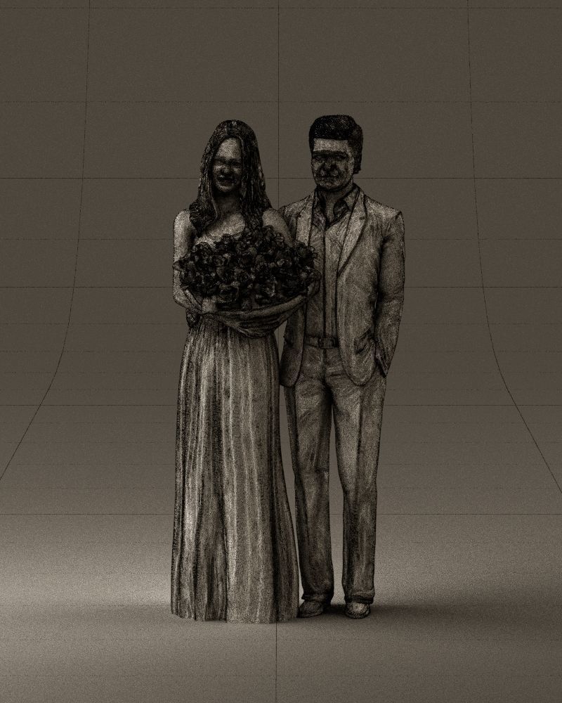 Man and woman in evening dresses bouquet flowers 0868 3D model_35