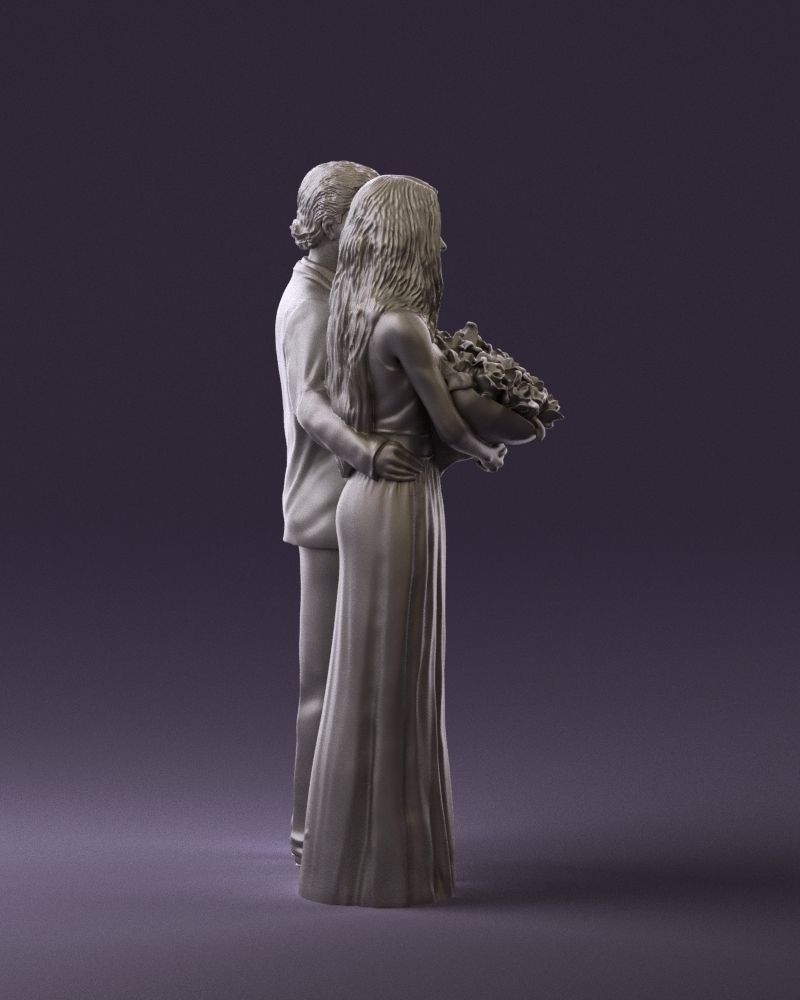 Man and woman in evening dresses bouquet flowers 0868 3D model_16