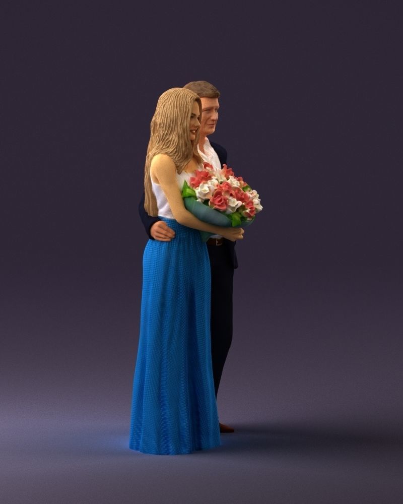 Man and woman in evening dresses bouquet flowers 0868 3D model_3