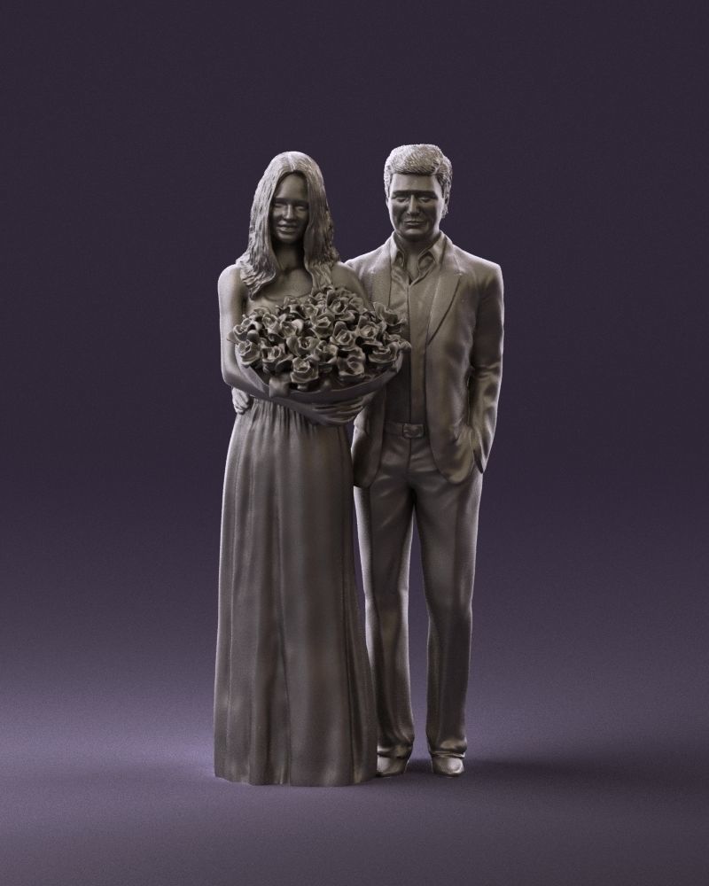 Man and woman in evening dresses bouquet flowers 0868 3D model_12