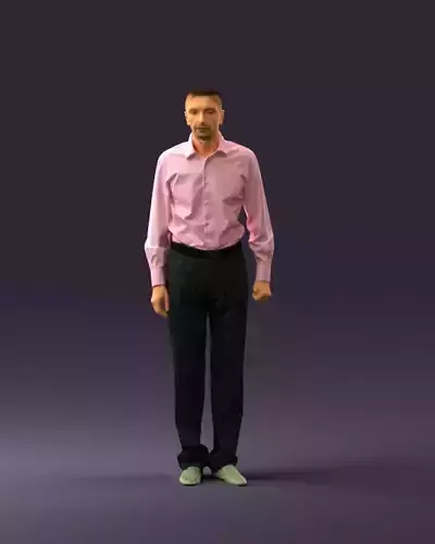 Man in pink tshirt staying straight 0845