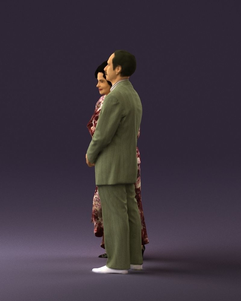 Mustacheman with woman in redbrown dress 0851 3D model_8