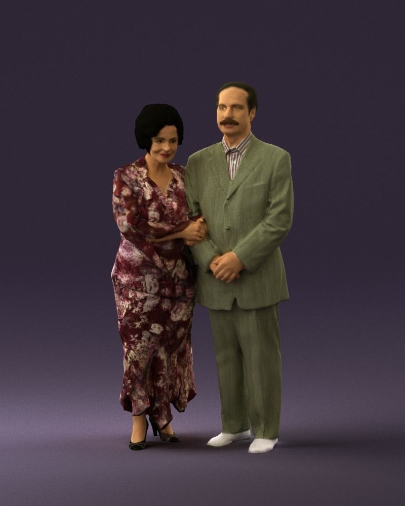 Mustacheman with woman in redbrown dress 0851 3D model_11