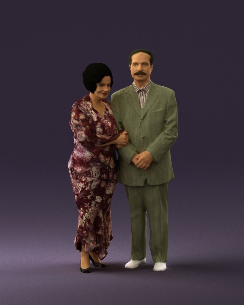 Mustacheman with woman in redbrown dress 0851 3D model_1