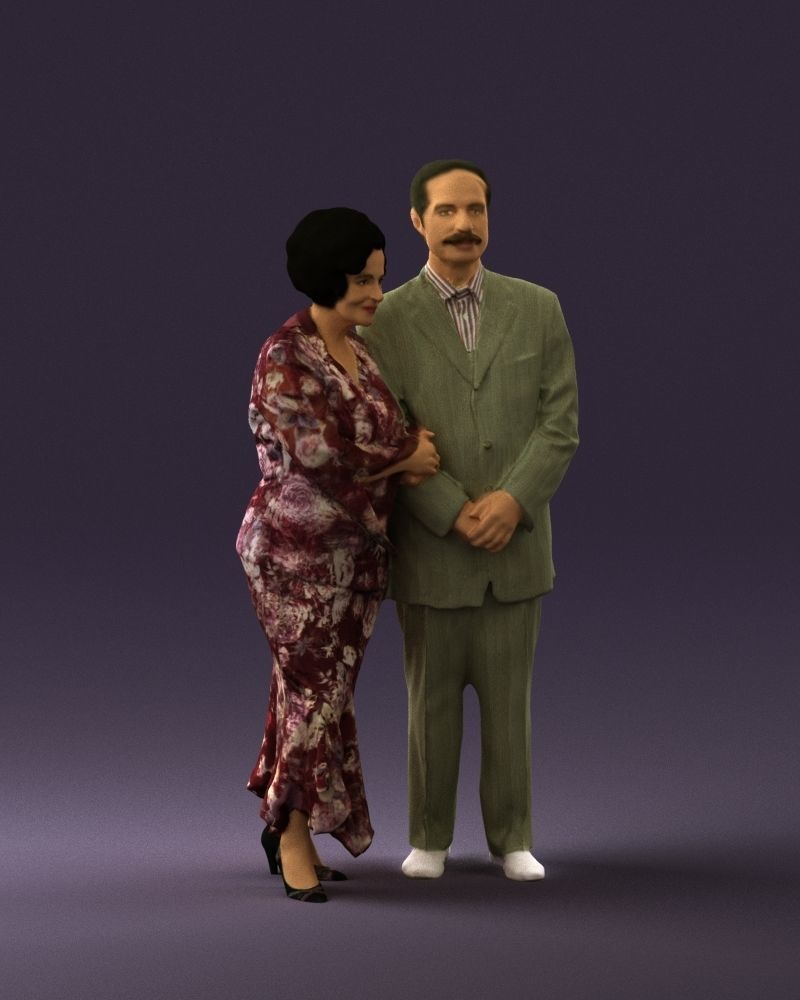 Mustacheman with woman in redbrown dress 0851 3D model_2