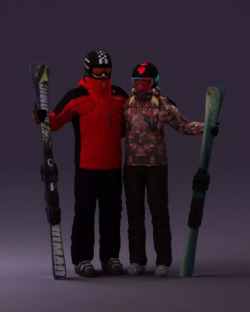 Skiers man and woman 0858 3D model