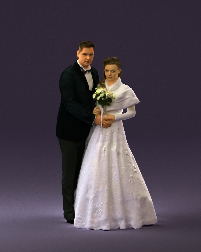 Wedding couple with flowers 0859 3D model_1
