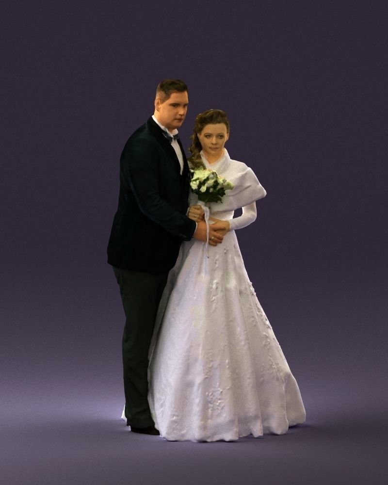 Wedding couple with flowers 0859 3D model_2