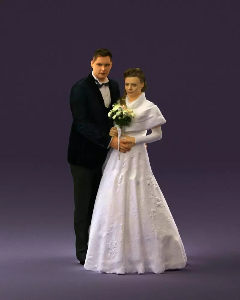 Wedding couple with flowers 0859 3D model_0
