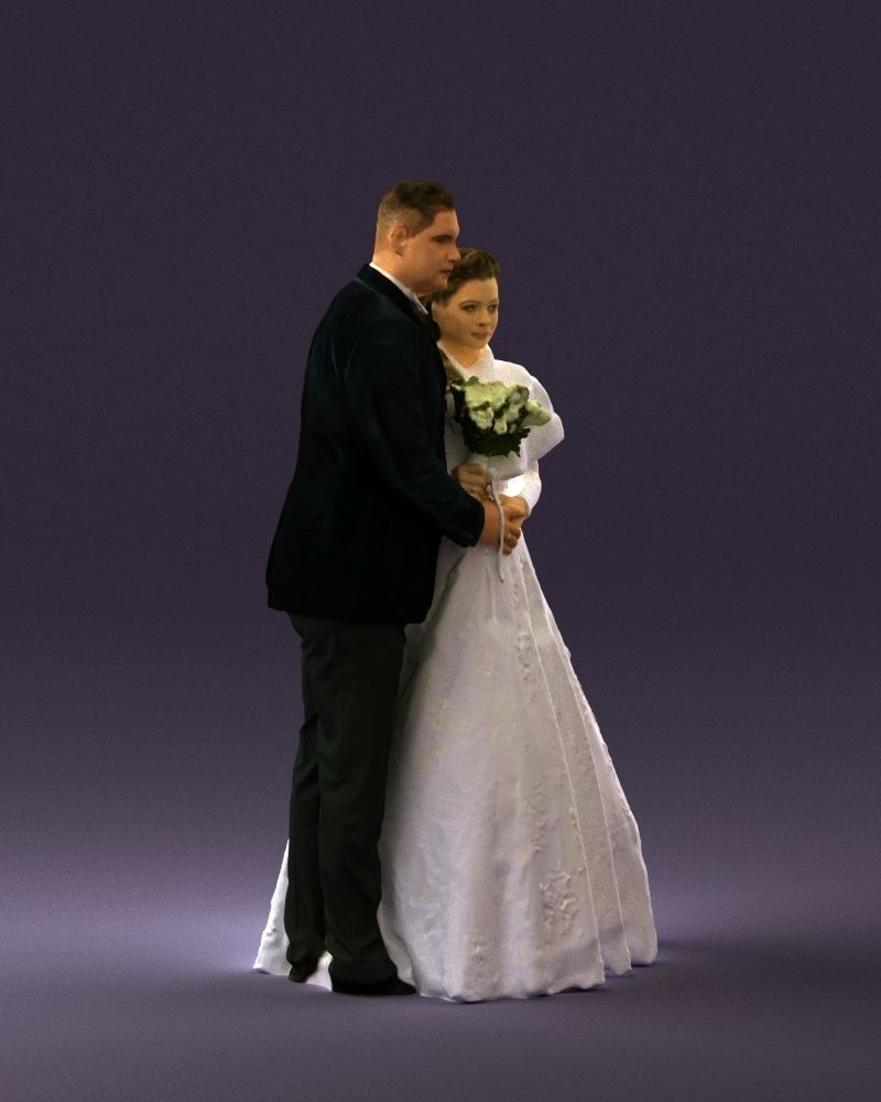 Wedding couple with flowers 0859 3D model_3