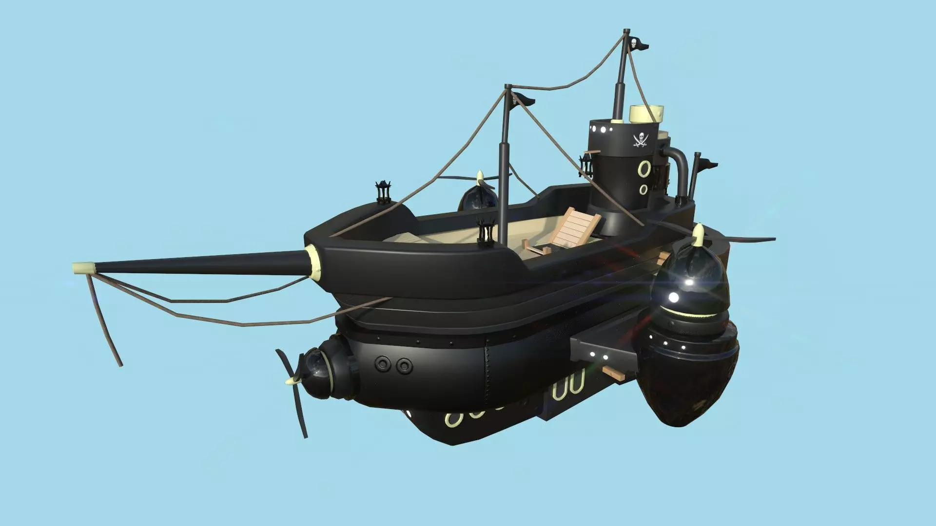 Cartoon Airship 02 - Black Pirate - Low Poly Ship Low-poly 3D model_0