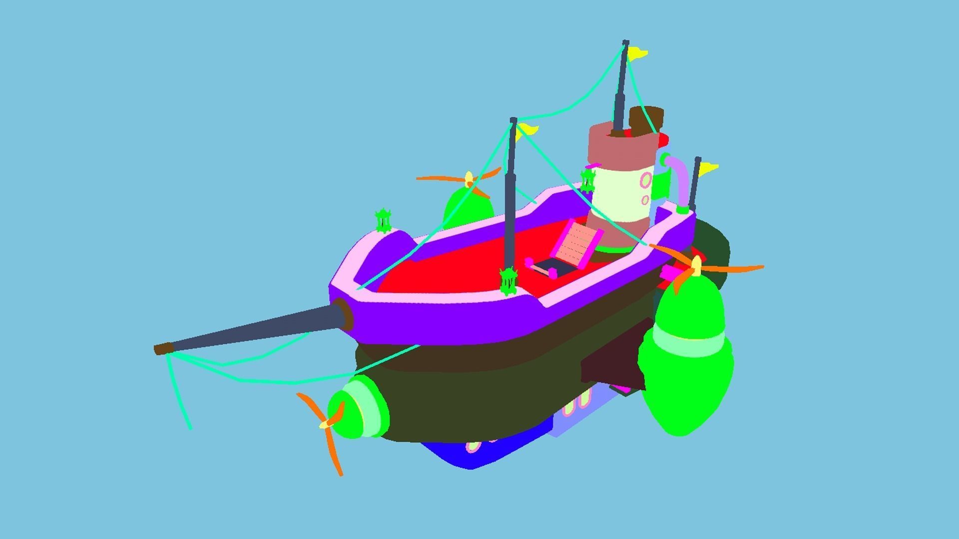 Cartoon Airship 02 - Black Pirate - Low Poly Ship Low-poly 3D model_14