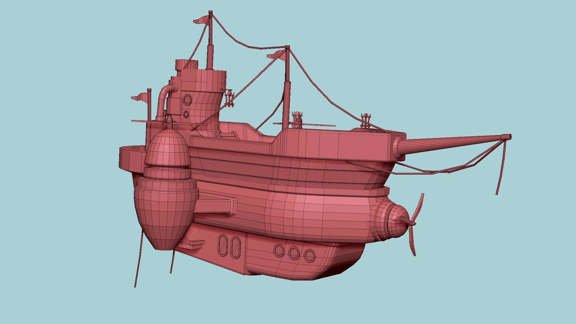 Cartoon Airship 02 - Black Pirate - Low Poly Ship Low-poly 3D model_17