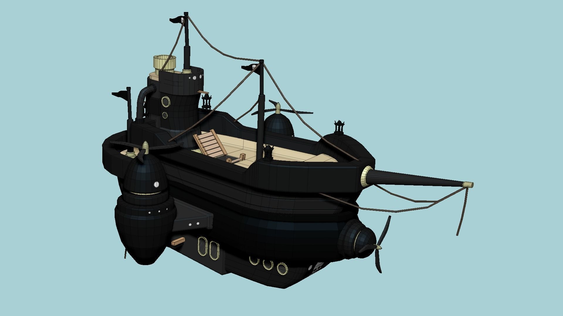 Cartoon Airship 02 - Black Pirate - Low Poly Ship Low-poly 3D model_8